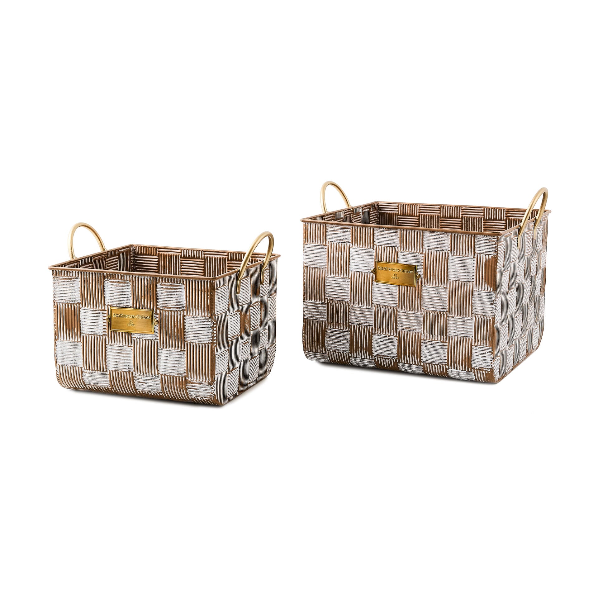 Mocha Textured Check Baskets, Set of 2