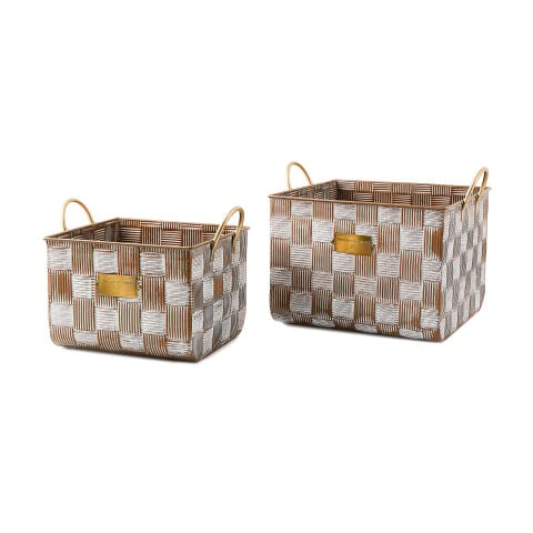 Mocha Textured Check Baskets, Set of 2