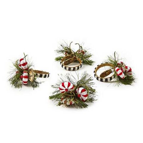 Peppermint and Pine Napkin Rings Set of 4