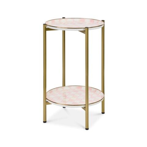 Rosy Check Enamel 2-Tier Cocktail Table