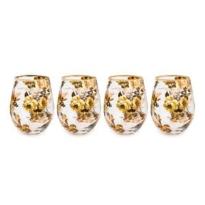 Wild Rose Stemless Wine Glass, Set of 4