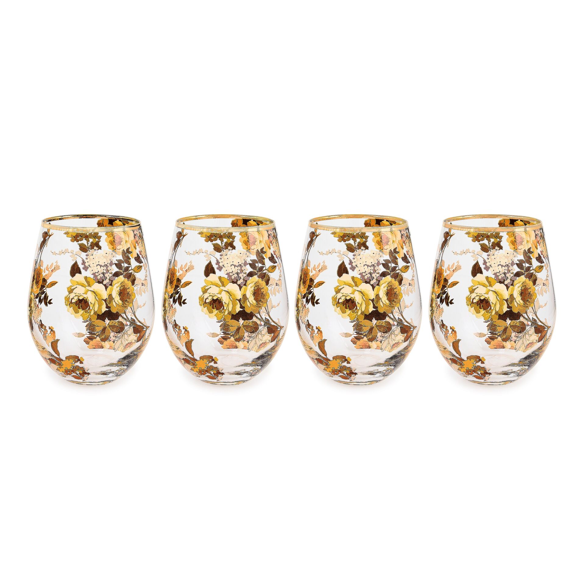 Wild Rose Stemless Wine Glass, Set of 4
