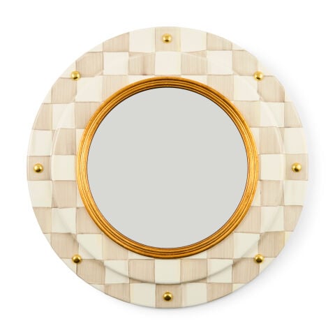 Mocha Check Round Enamel Wall Mirror