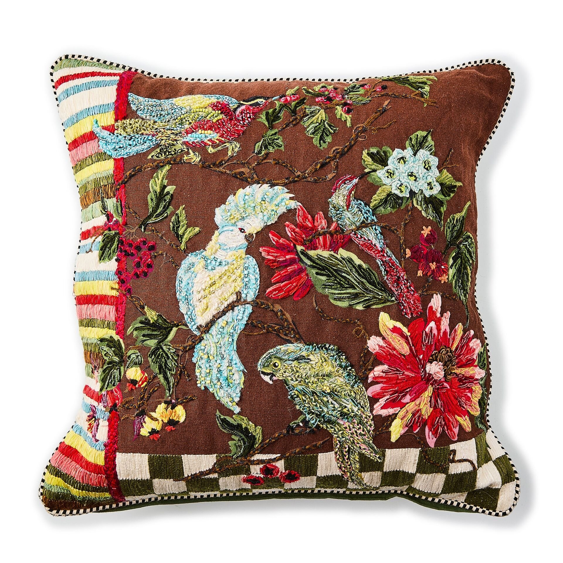 Green Check Birdsong Throw Pillow