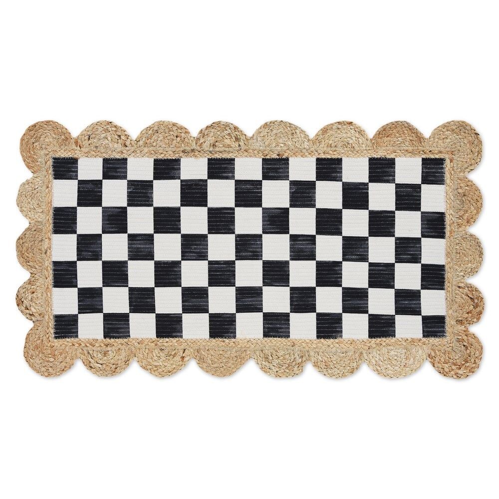 Black Check with Jute Scallops 1'11.25'' x 3'8.5'' Rug