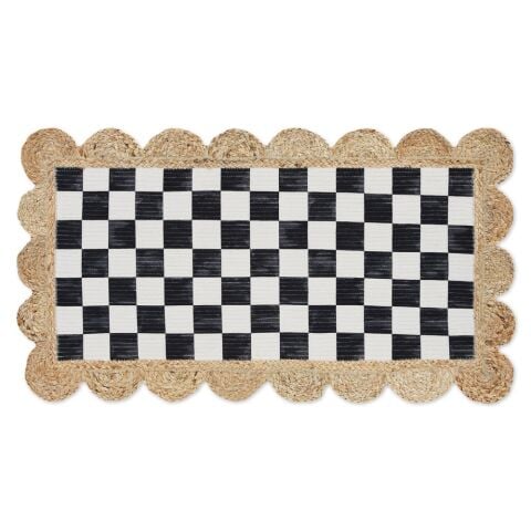 Black Check with Jute Scallops 1'11.25'' x 3'8.5'' Rug