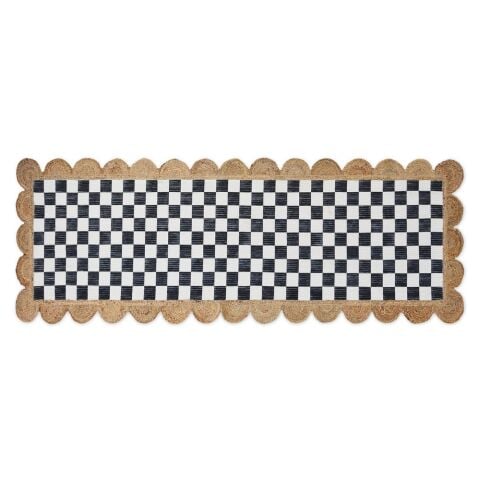Black Check with Jute Scallops 2'6'' x 7'11'' Runner