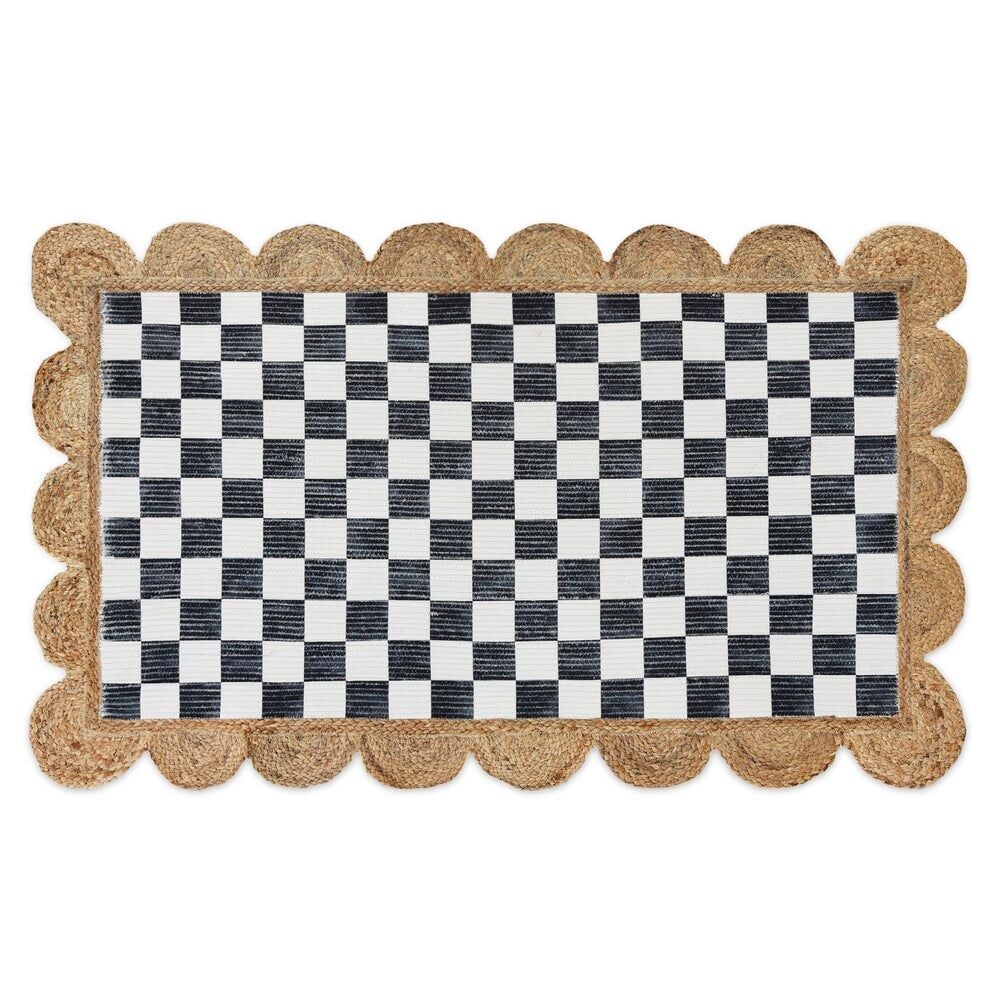 Black Check with Jute Scallops 3' x 4'8.5'' Rug