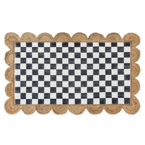 Black Check with Jute Scallops 3' x 4'8.5'' Rug