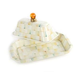 Parchment Check Enamel Butter Box