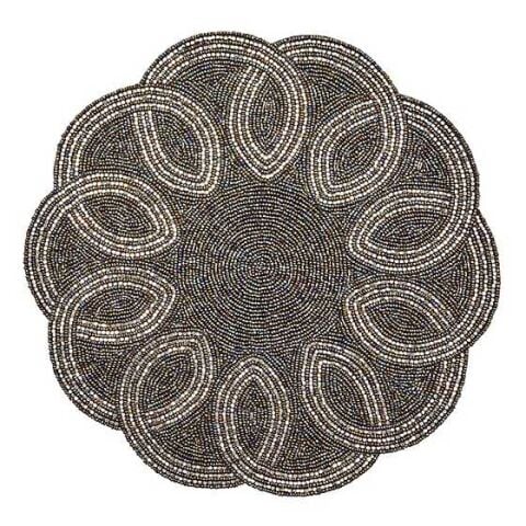 Scalloped Black & Silver Beaded Placemat