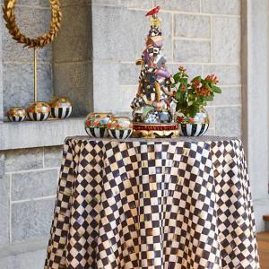 90'' Round Courtly Check Tablecloth - Black Trim