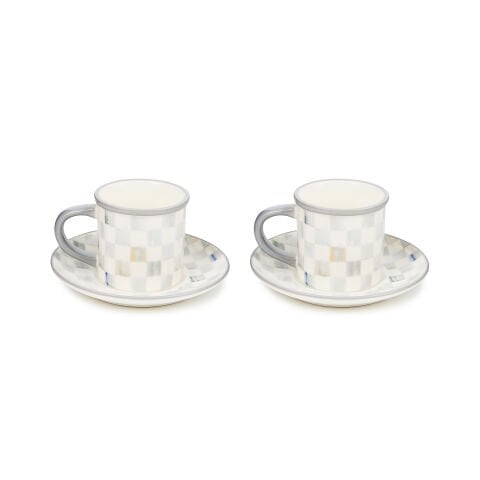 Sterling Check Espresso Cup & Saucer, Set of 2