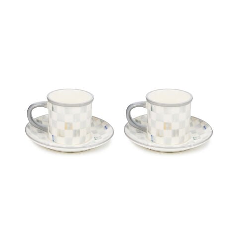 Sterling Check Espresso Cup and Saucer Set of 2