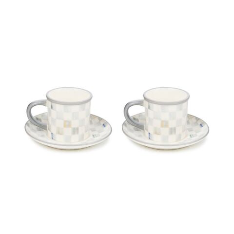 Sterling Check Espresso Cup and Saucer Set of 2