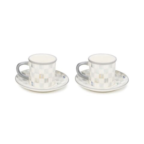 Sterling Check Espresso Cup and Saucer Set of 2