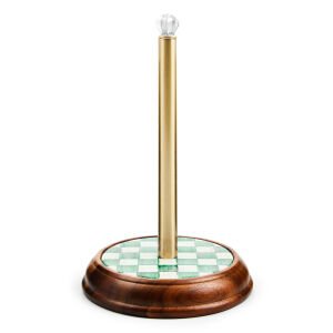 Emerald Check Wood Paper Towel Holder