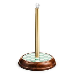 Emerald Check Wood Paper Towel Holder