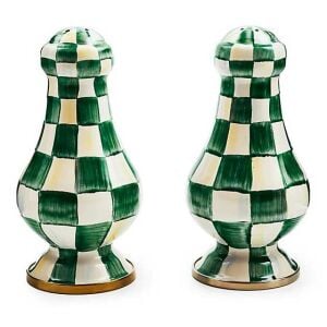 Emerald Check Large Salt & Pepper Shakers