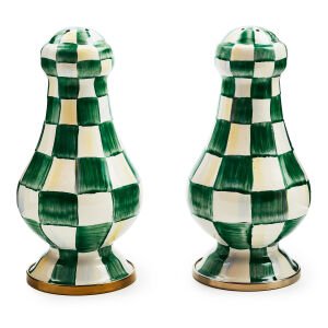 Emerald Check Large Salt & Pepper Shakers