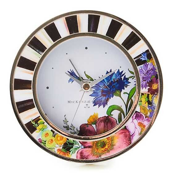 Flower Market Silver Plated Round Desk Clock