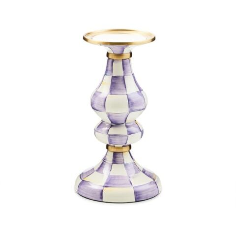 Violet Check Medium Pillar Candlestick
