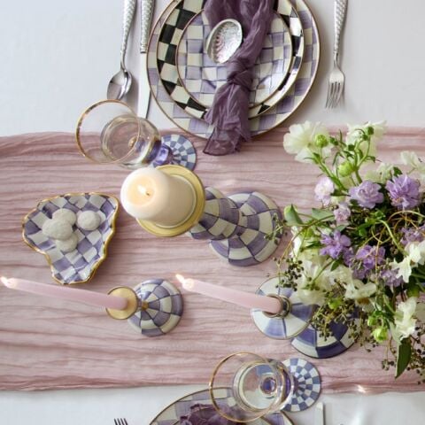 Violet Check Large Pillar Candlestick