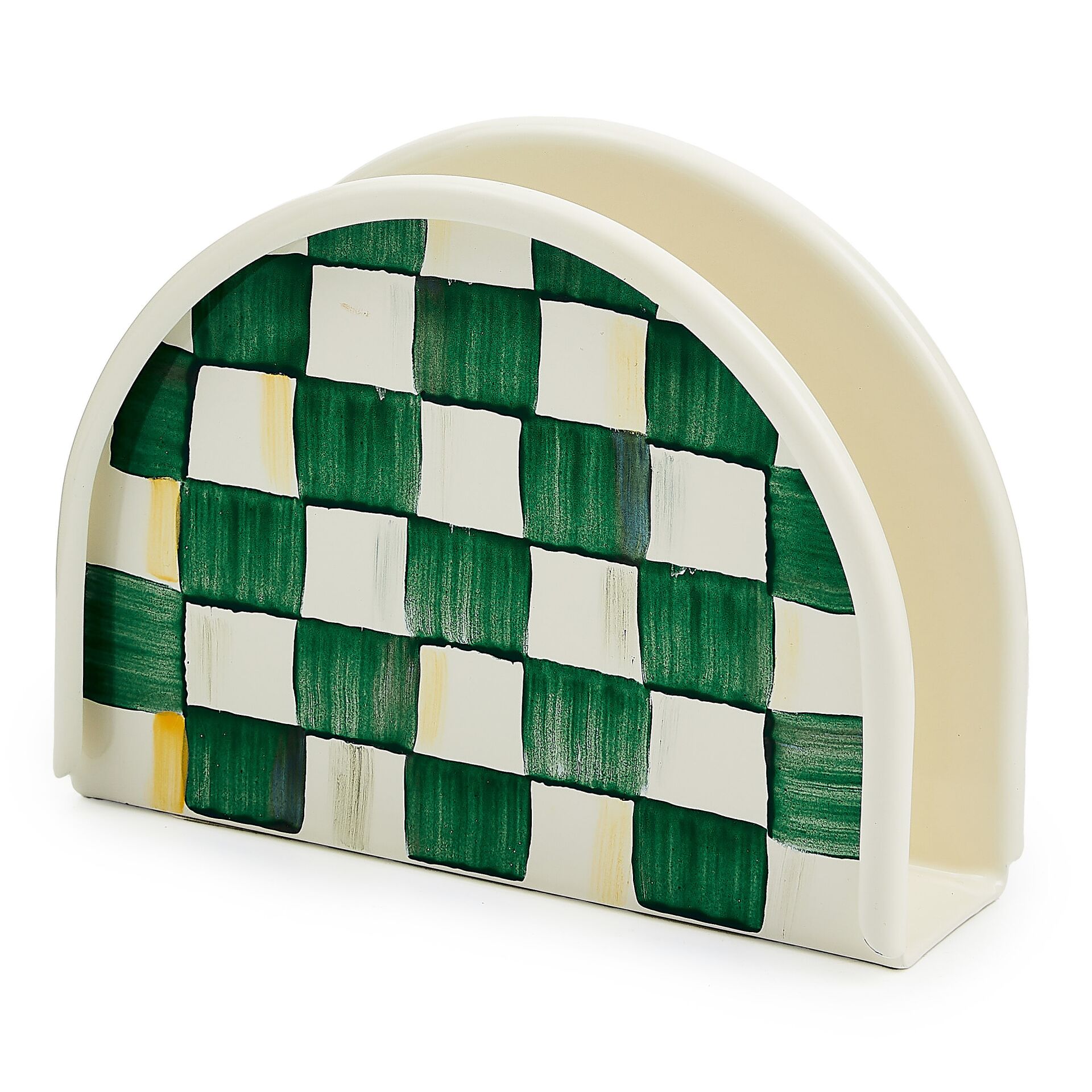 Emerald Check Enamel Napkin Holder