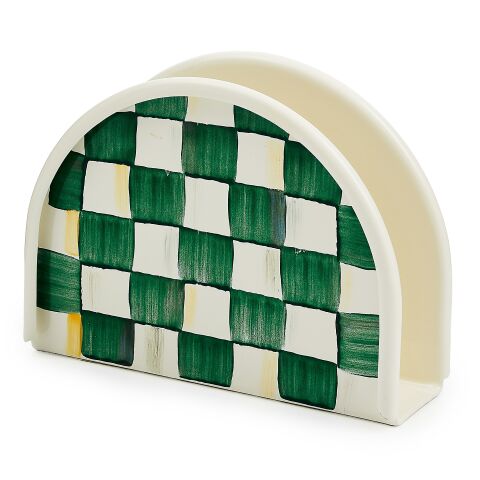 Emerald Check Enamel Napkin Holder