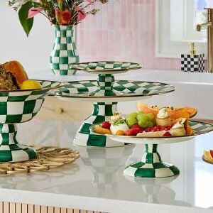 Emerald Check Large Pedestal Platter