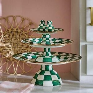 Emerald Check Mini Pedestal Platter