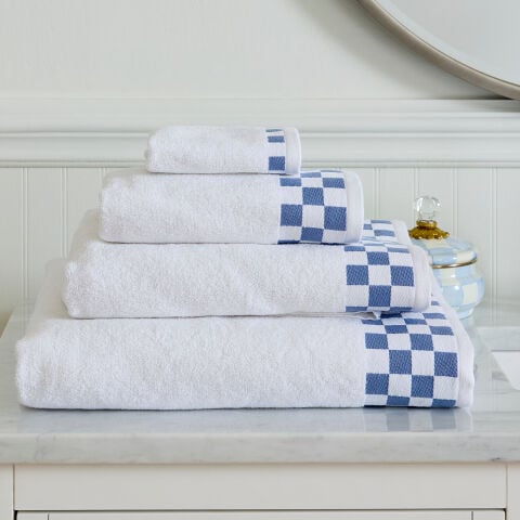 Bath Sheet with French Blue Check Border