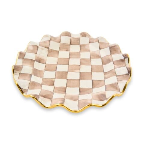 Mocha Check Ceramic Fluted Dinner Plate