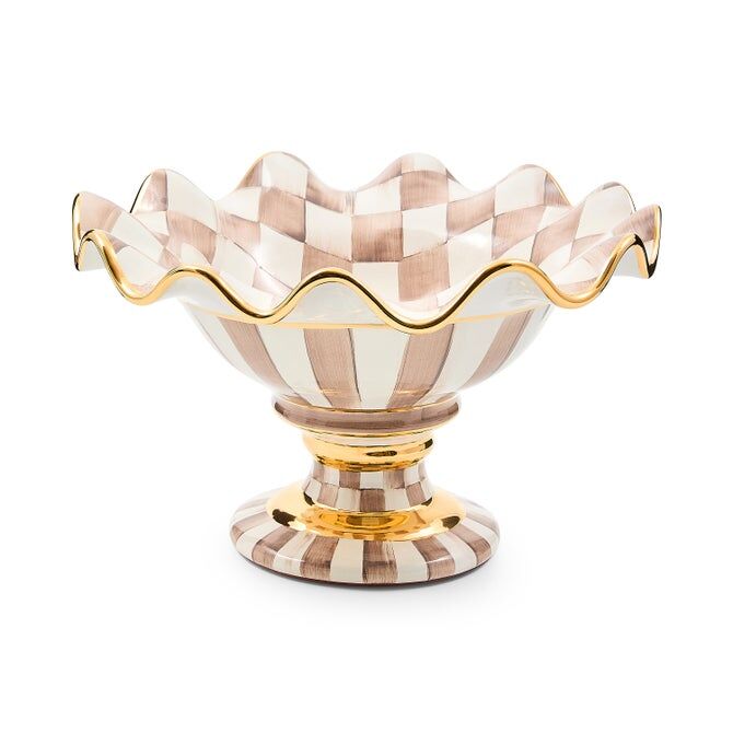 Mocha Check Ceramic Compote