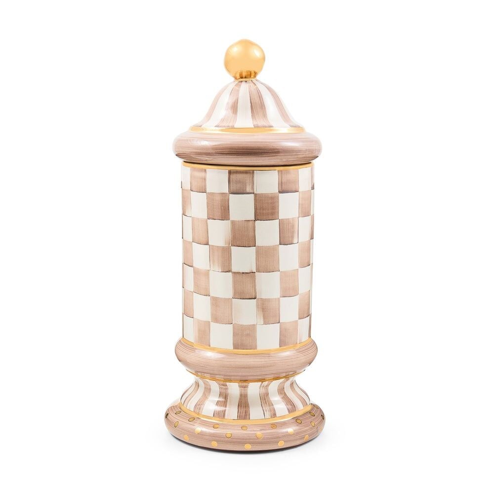 Mocha Check Ceramic Column Canister