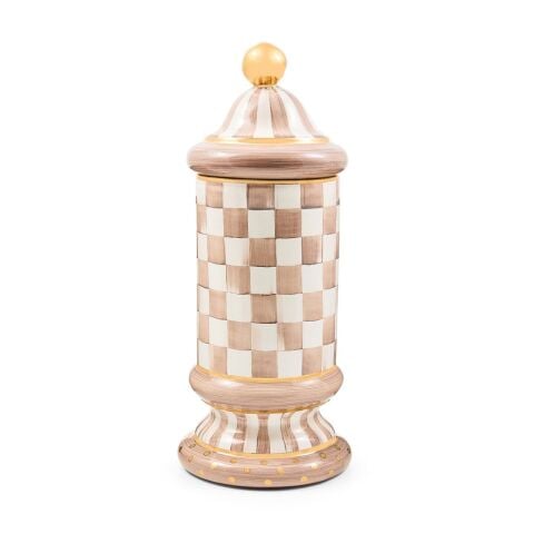 Mocha Check Ceramic Column Canister