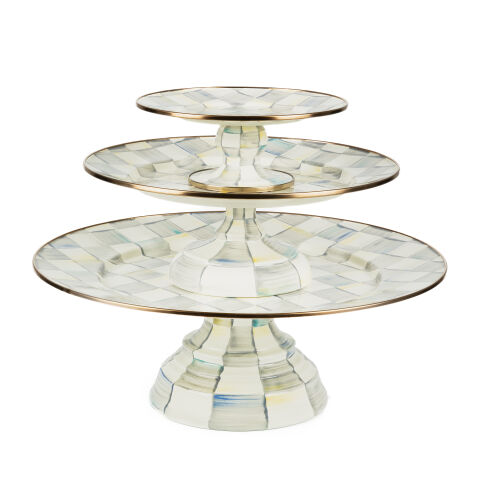 Sterling Check Large Pedestal Platter
