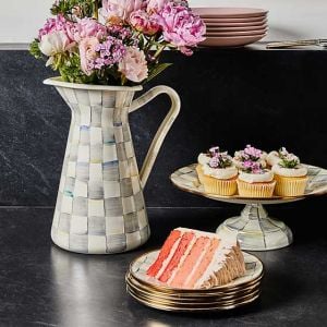Sterling Check Enamel Pedestal Platter - Mini