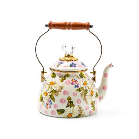 Wildflowers Enamel 2 Qt Tea Kettle - Pink
