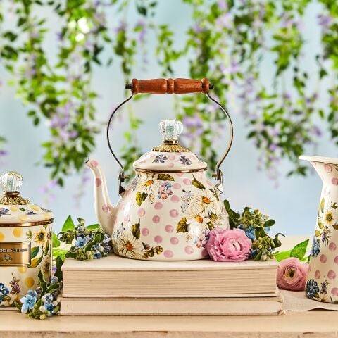 Wildflowers Enamel 2 Qt Tea Kettle - Pink