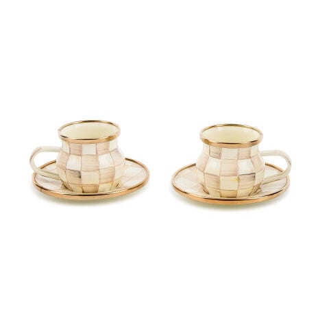 Mocha Check Espresso Cup & Saucer Set