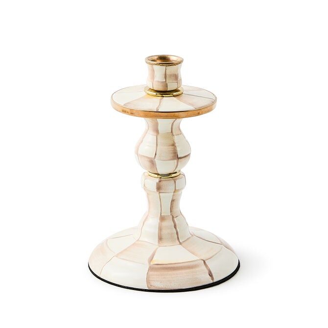 Mocha Check Small Candlestick