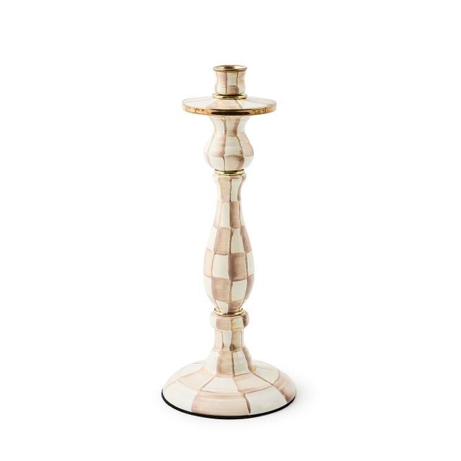 Mocha Check Large Candlestick