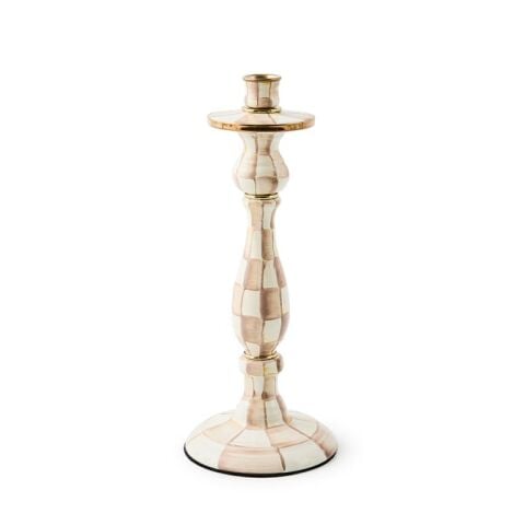 Mocha Check Large Candlestick