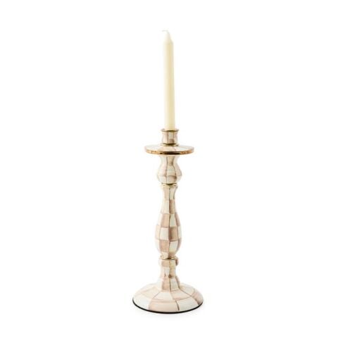 Mocha Check Large Candlestick