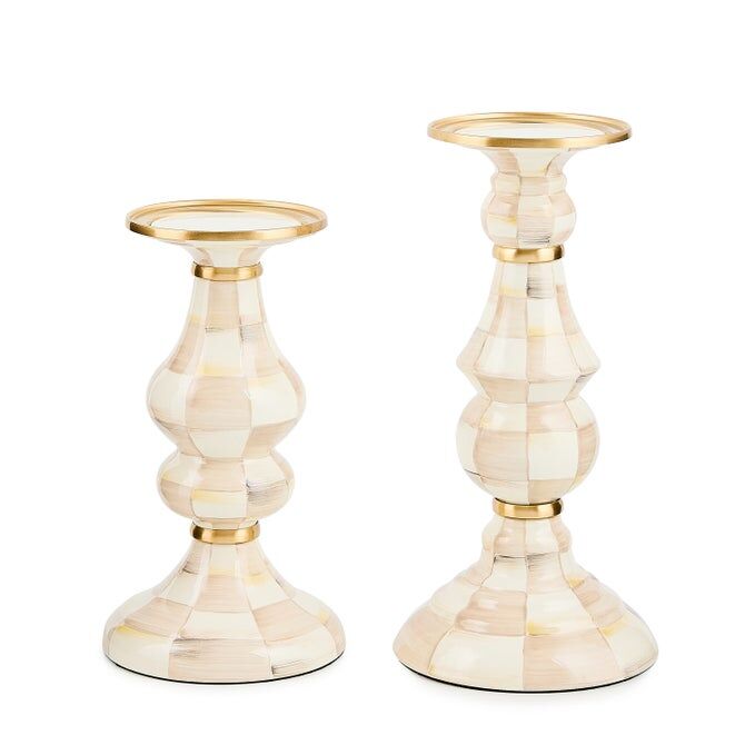 Mocha Check Medium Pillar Candlestick