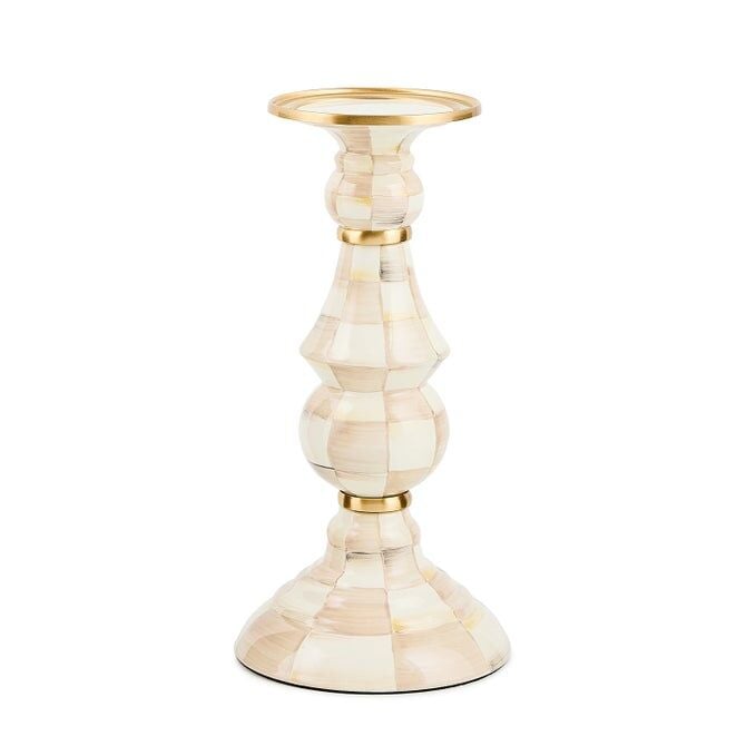 Mocha Check Large Pillar Candlestick