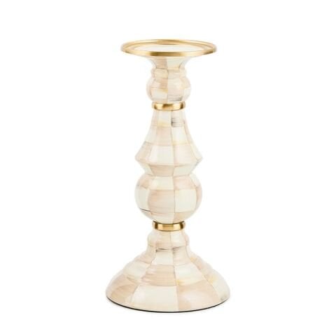 Mocha Check Large Pillar Candlestick