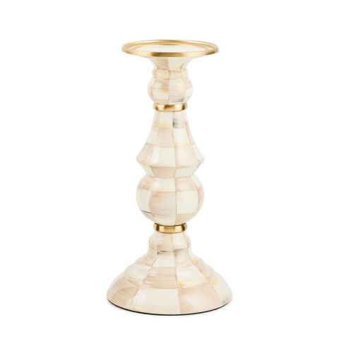 Mocha Check Large Pillar Candlestick