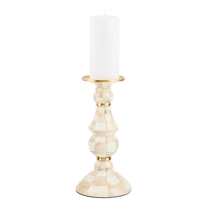 Mocha Check Large Pillar Candlestick